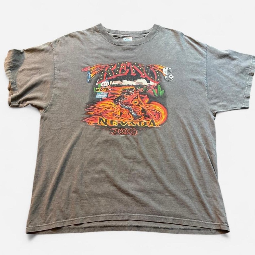 Reno Nevada 2006 Motorcycle Skeleton Biker Grey Graphic Cotton T-Shirt